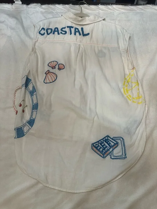 Anthropologie White Embroidered Sleeveless Button-Up Top 38258 - Picture 12 of 15